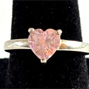 Sterling Silver 925 Pink Heart Ring SZ 6.5 Faceted Stone Romantic Gift Stackable